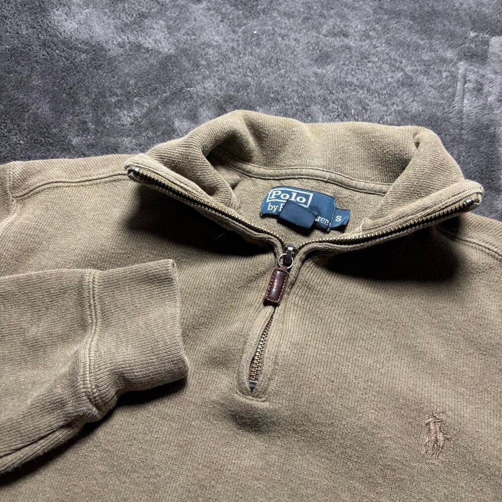 Polo Ralph Lauren 1/4 Zip Mock Neck Sweatshirt Mens Small Brown